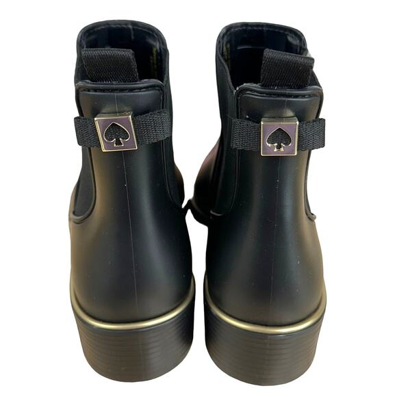 Kate Spade NWB Solstice K4477 Black Ankle Rain Boot Size 10B Pull-On Back Logo - Picture 3 of 9